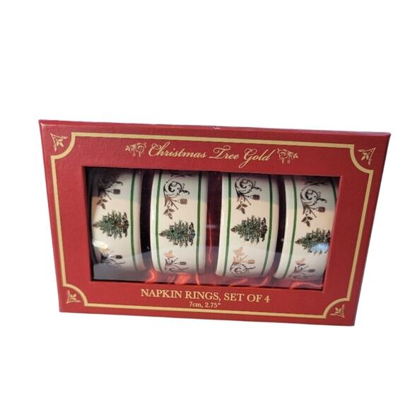 NEW Spode 22K Christmas Napkin Rings Set of 4 Holiday Decor White Green - Picture 4 of 9